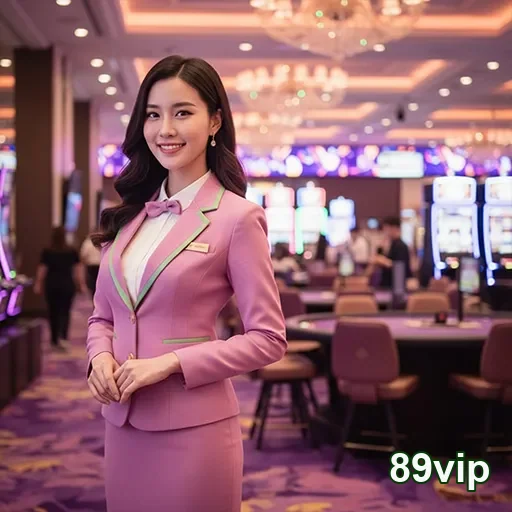 Atendente do 89vip em ambiente de cassino moderno.