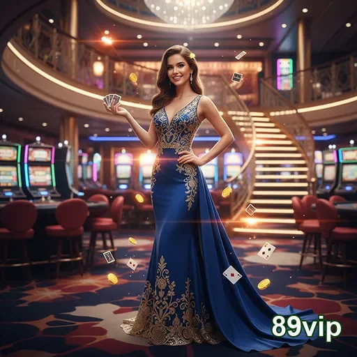 Modelo em vestido longo em ambiente de cassino 89vip.