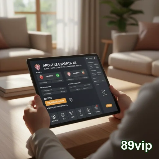 Usuário navega na plataforma 89vip em um tablet.