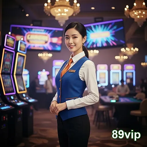 Atendente do 89vip auxiliando jogadores em cassino.