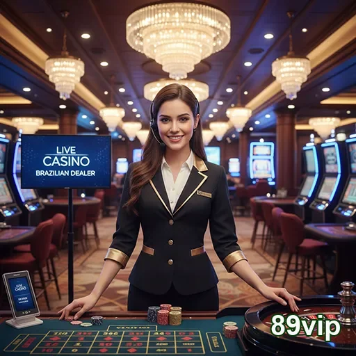 Dealer ao vivo no cassino online 89vip com mesas de jogos.