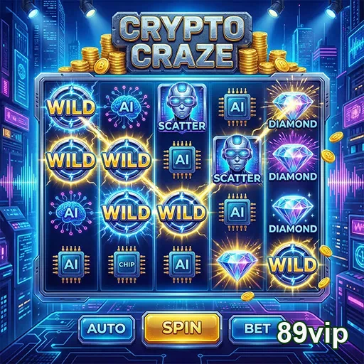 Interface do slot 'Crypto Craze' na 89vip com símbolos variados.
