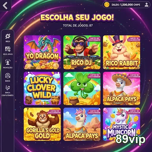Tela inicial de slots no 89vip com opções de jogos.