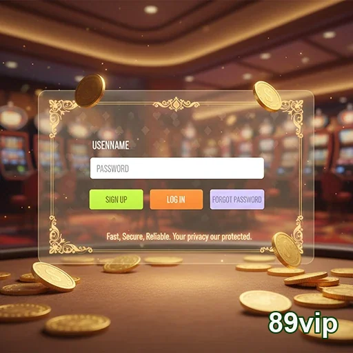 Tela de login da 89vip com moedas e fundo de cassino.