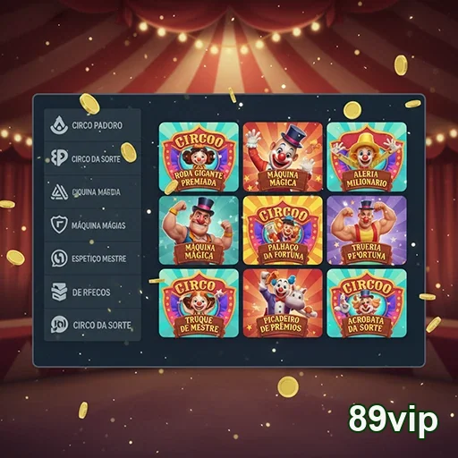 Interface da 89vip mostrando slots temáticos de circo.
