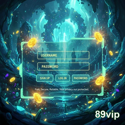 Tela de login da 89vip para jogadores VIP com moedas digitais.